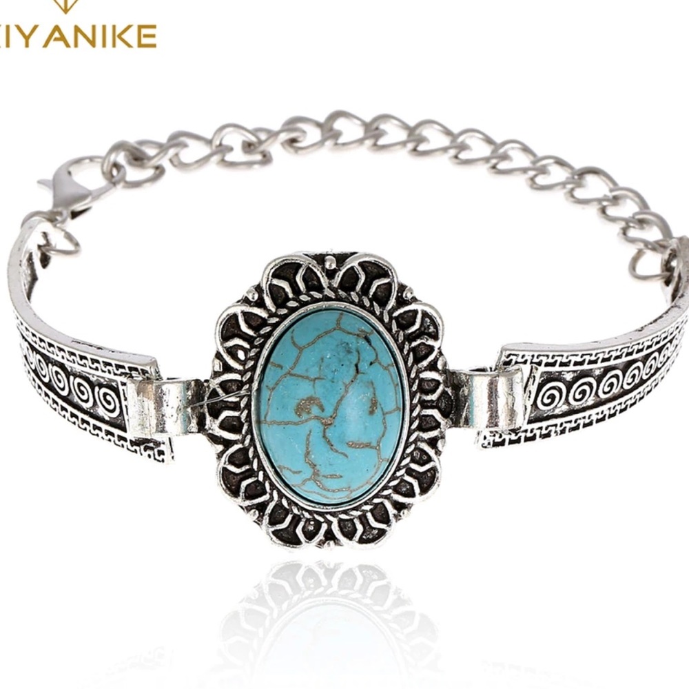 NEW Antique Silver Plated & Turquoise Bracelet